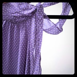 Lavender halter top with bow and white polka dots